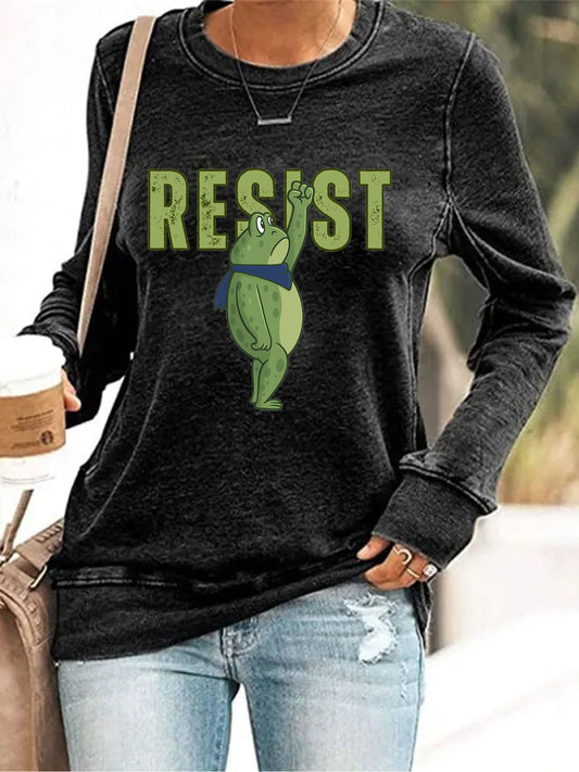 Women's Retro Resist Frog Print Sweatshirt