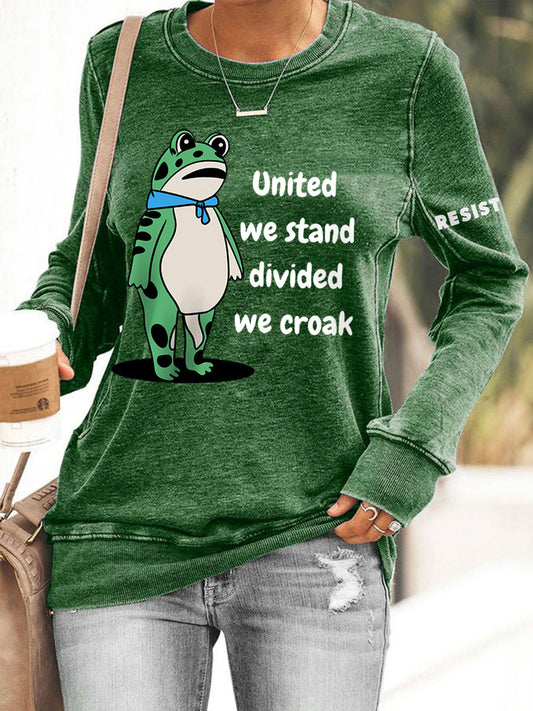 Women's Polish Frog United We Stand Divided We Croak Print Sweatshirt