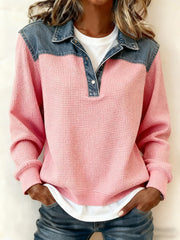 Women's Fashion Patchwork Design Waffle Top