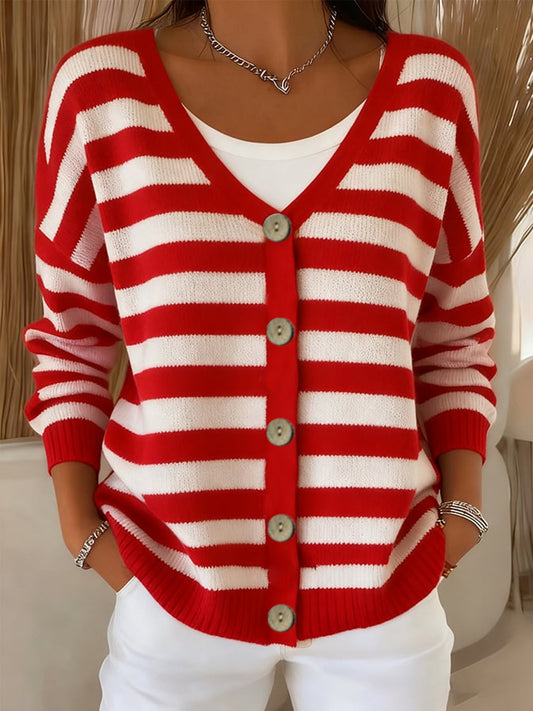 Women's Christmas Contrast Striped Cardigan
