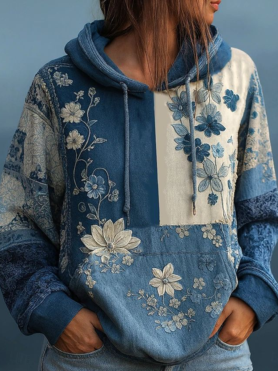 Women's Bohemian floral print hoodie