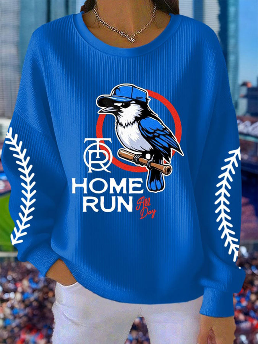 Women's Baseball Ribbed Round-Neck Sweatshirt